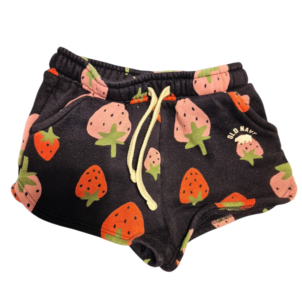 ⭐️⭐️5/$15. Old Navy Black Strawberry Print Girls' Shorts with Drawstring